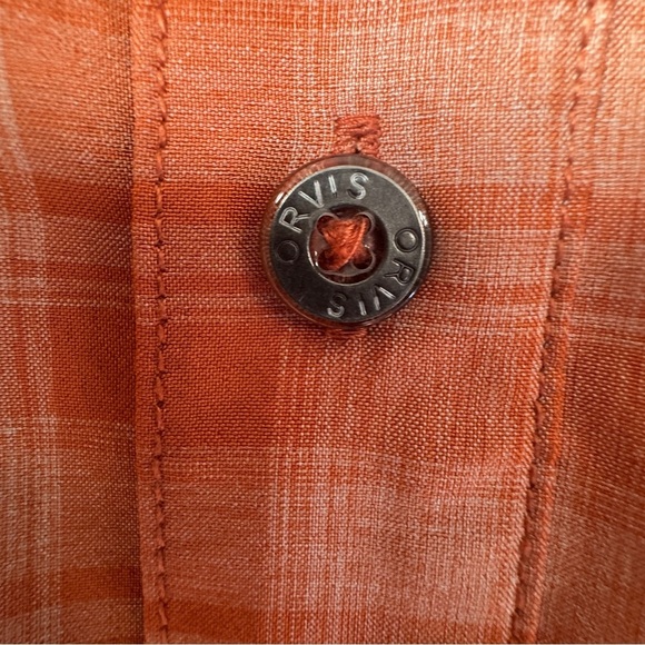 Orvis Men's Short Sleeve Tech Shirt XL Orange Plaid Quick Dry UPF30+ Polyester - Picture 12 of 13